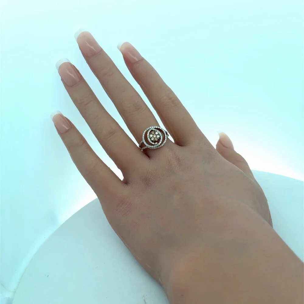 Designer Kallati 14K Yellow Gold Coco & White Diamond Floral Open Swirl Ring
